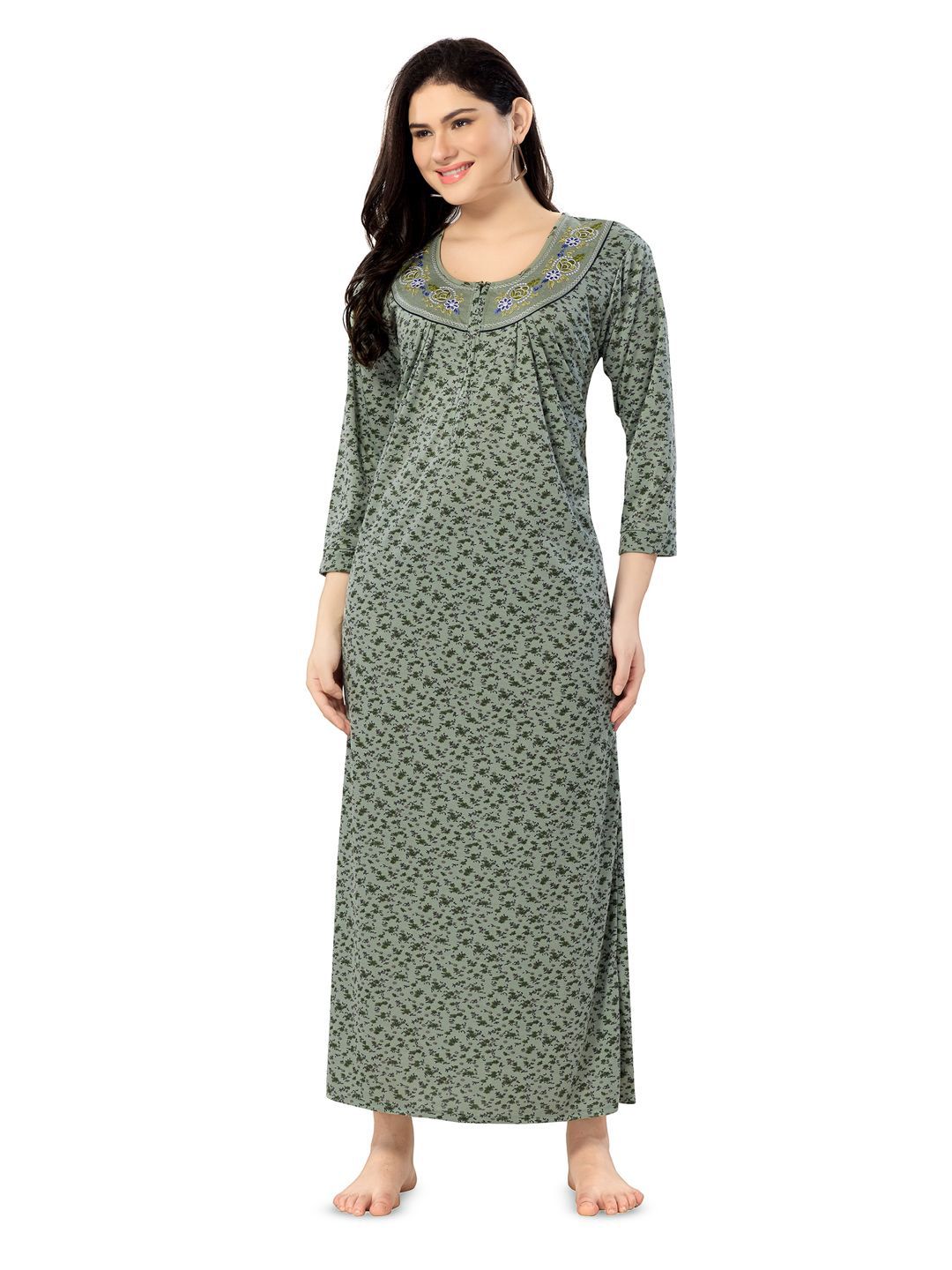 UDHATIKRAMAN Embroidered Maxi Nightdress