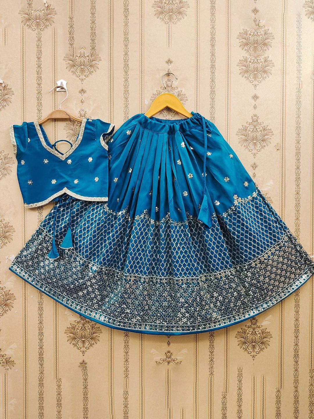 BAESD Girls Embroidered Thread Work Foil Print Ready to Wear Lehenga &