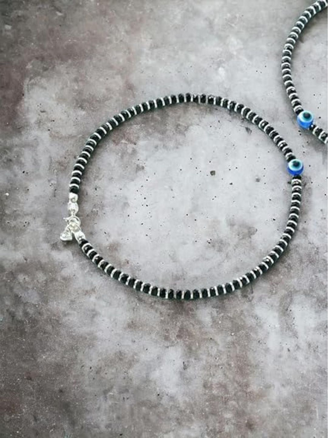 DN Creation Silver-Plated Evil Eye Artificial Stones and Beads Anklet