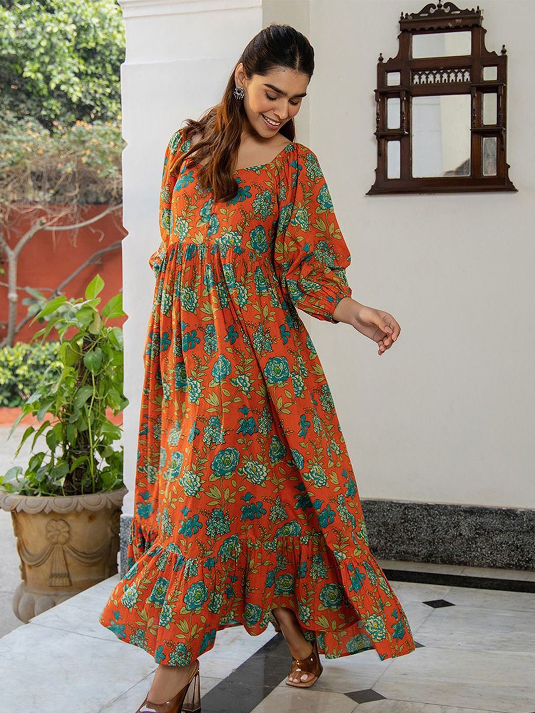 Indo Western Floral Print Western Dresses Frock Designs Long Western Maxi  Dresses Buy Mulmul Floral Printed