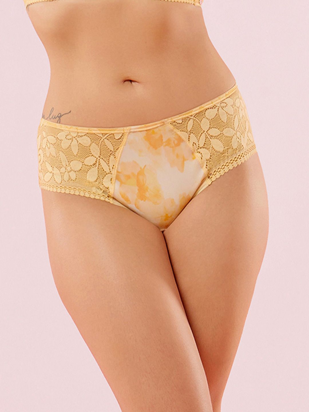 Enamor Printed Mid-Rise Lace Hipster Briefs P151 Golden Haze
