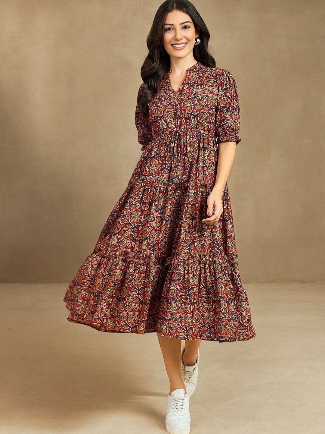 PRESHA Floral Print A-Line Midi Dress