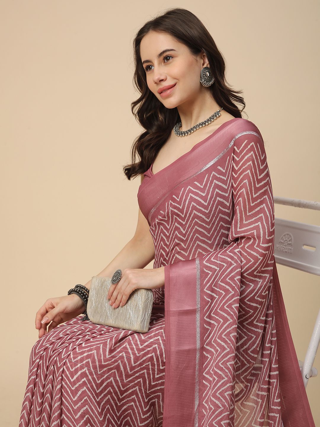 RATAN Women Satin Georgette Printed Saree With Unstitched Blouse Piece