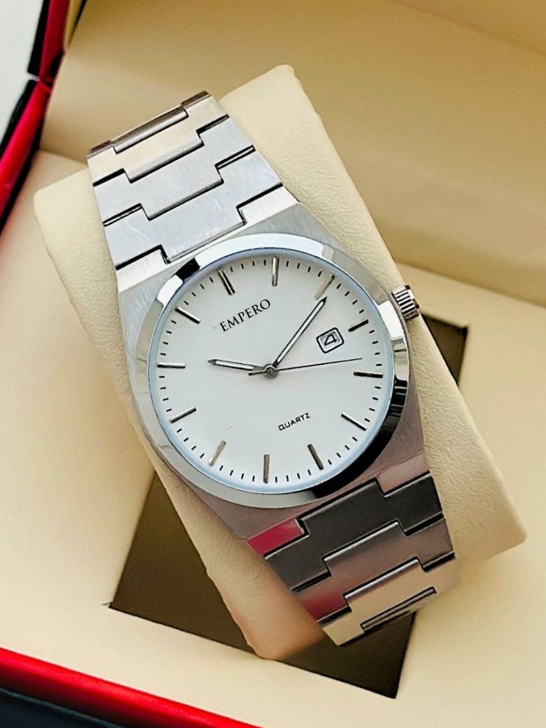 EMPERO Men Brass Skeleton Dial & Stainless Steel Straps Analogue Multi Function Watch EAB216 Date White