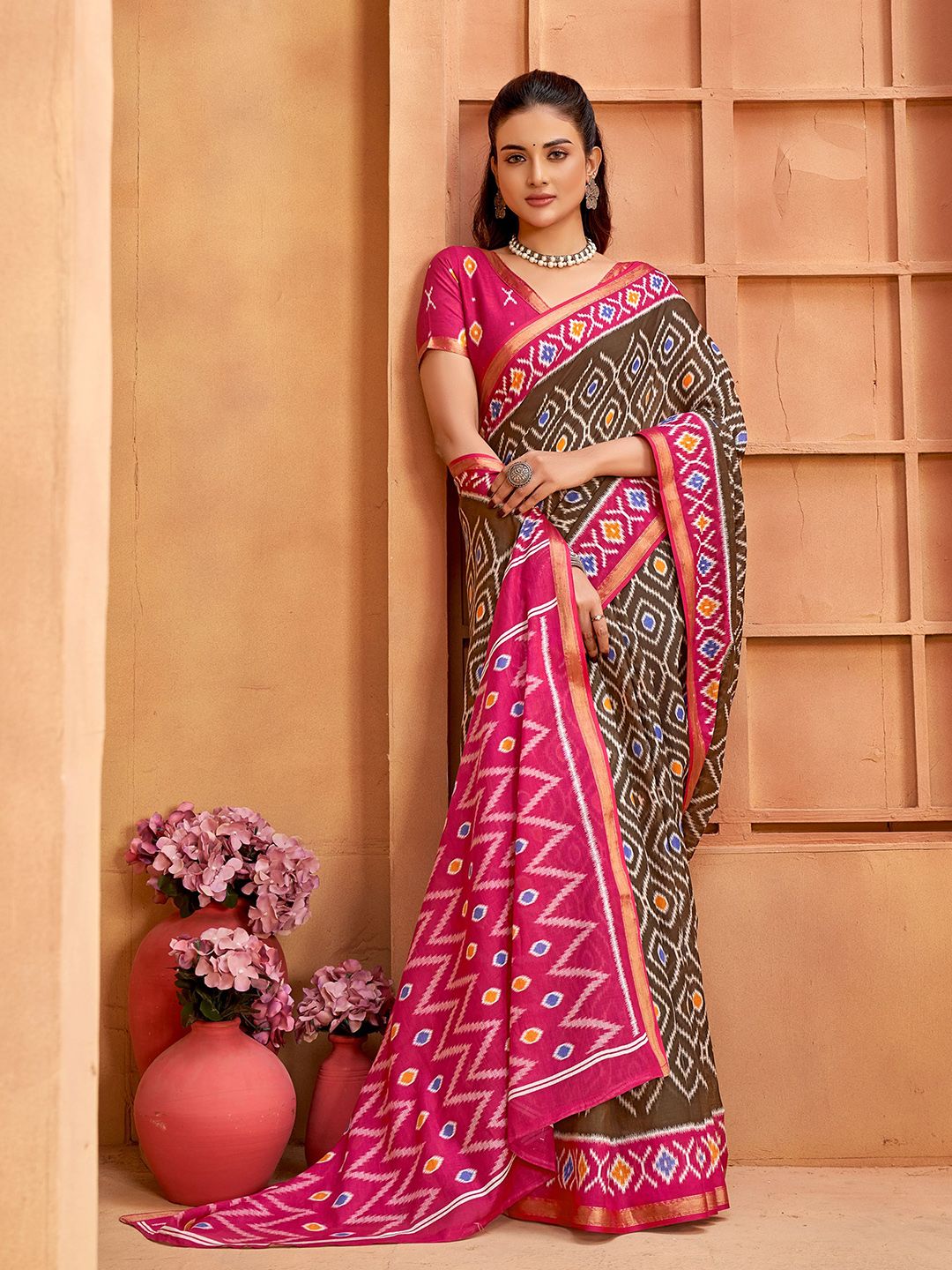 Munir Zari Pure Cotton Ikat Saree