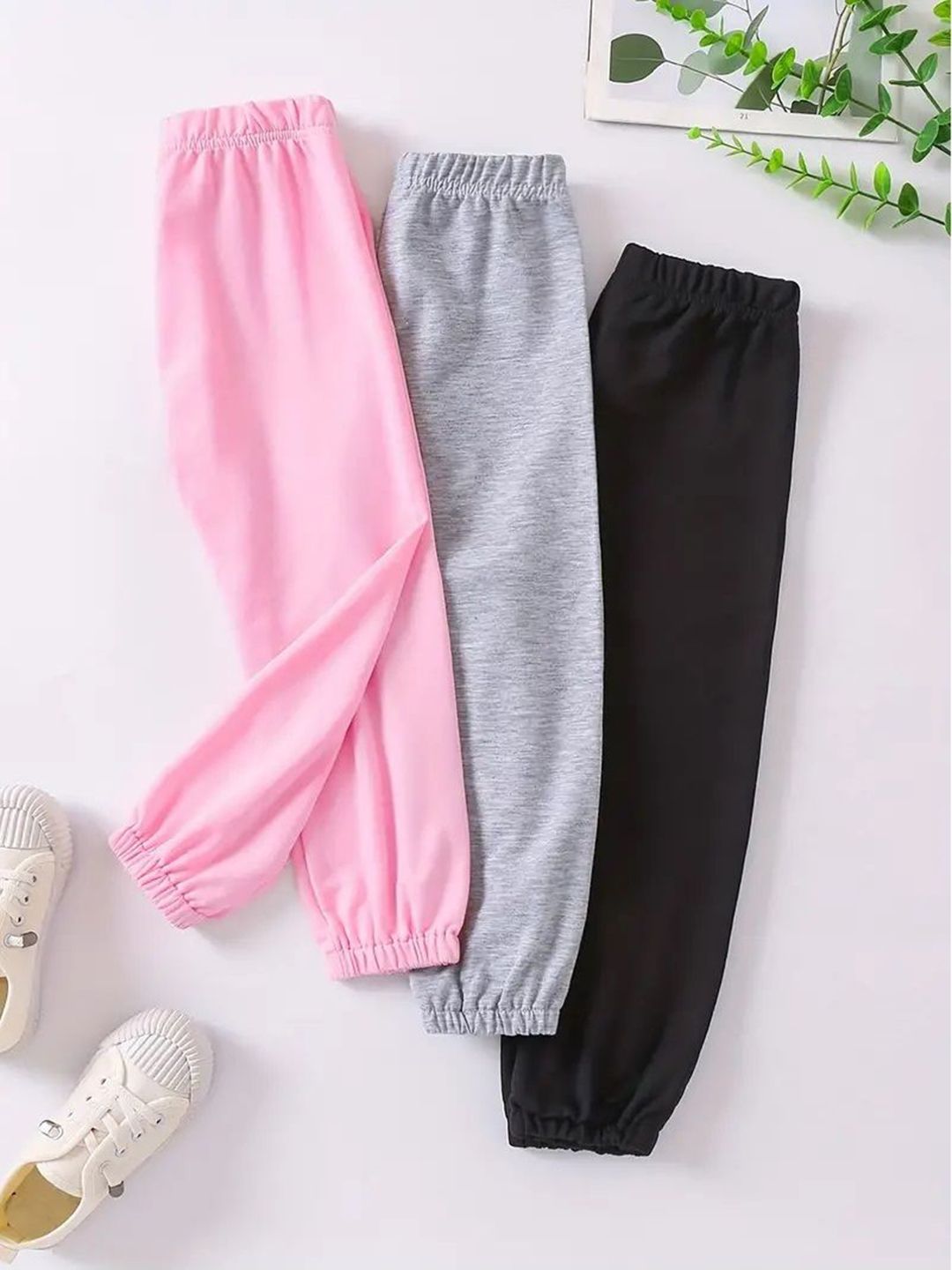 Girls Pack of 3 Printed Cotton Regular Fit Track Pants 2