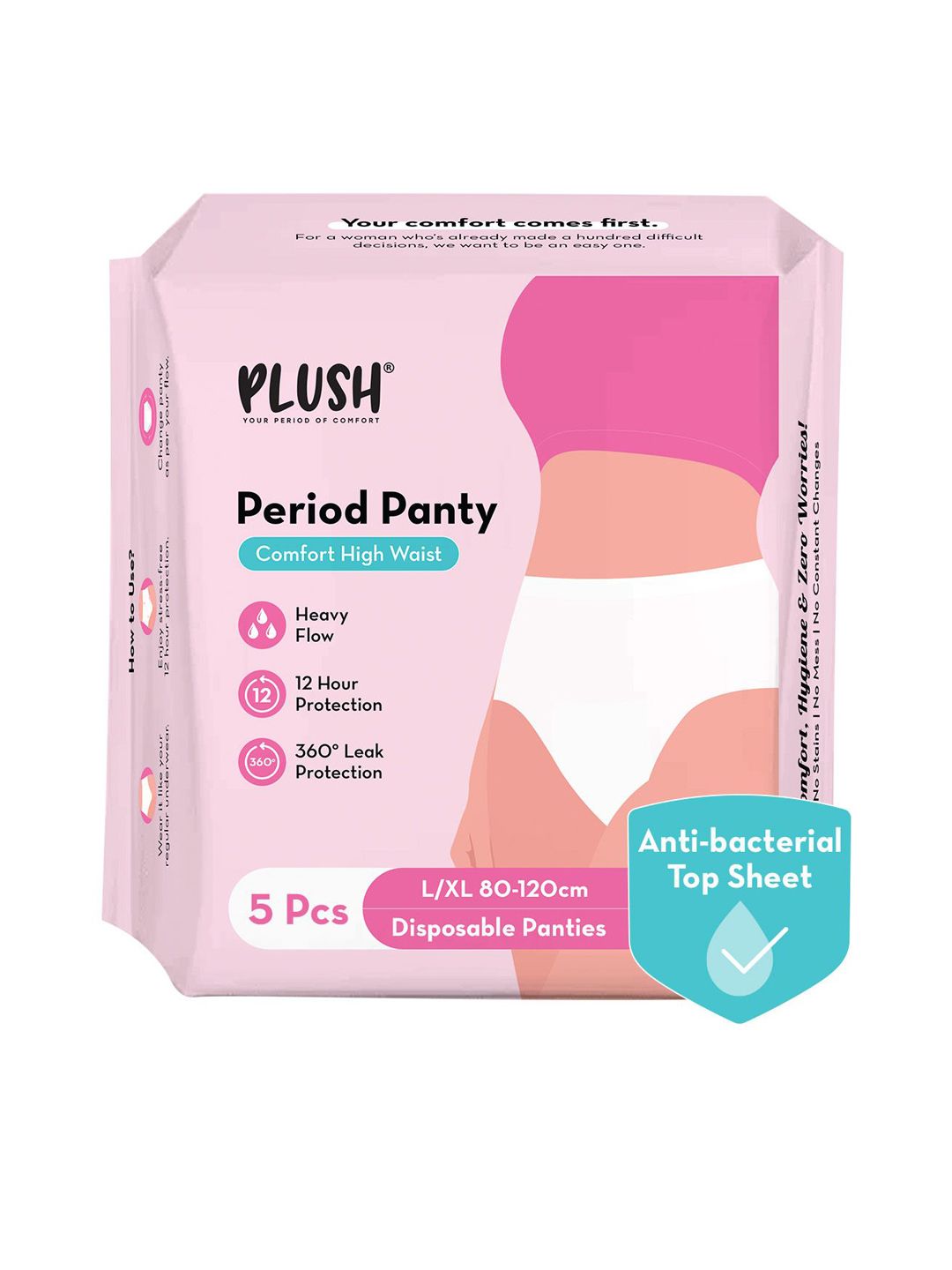 Plush Comfort High Waist Disposable Period Panty L/XL - 5 Pieces