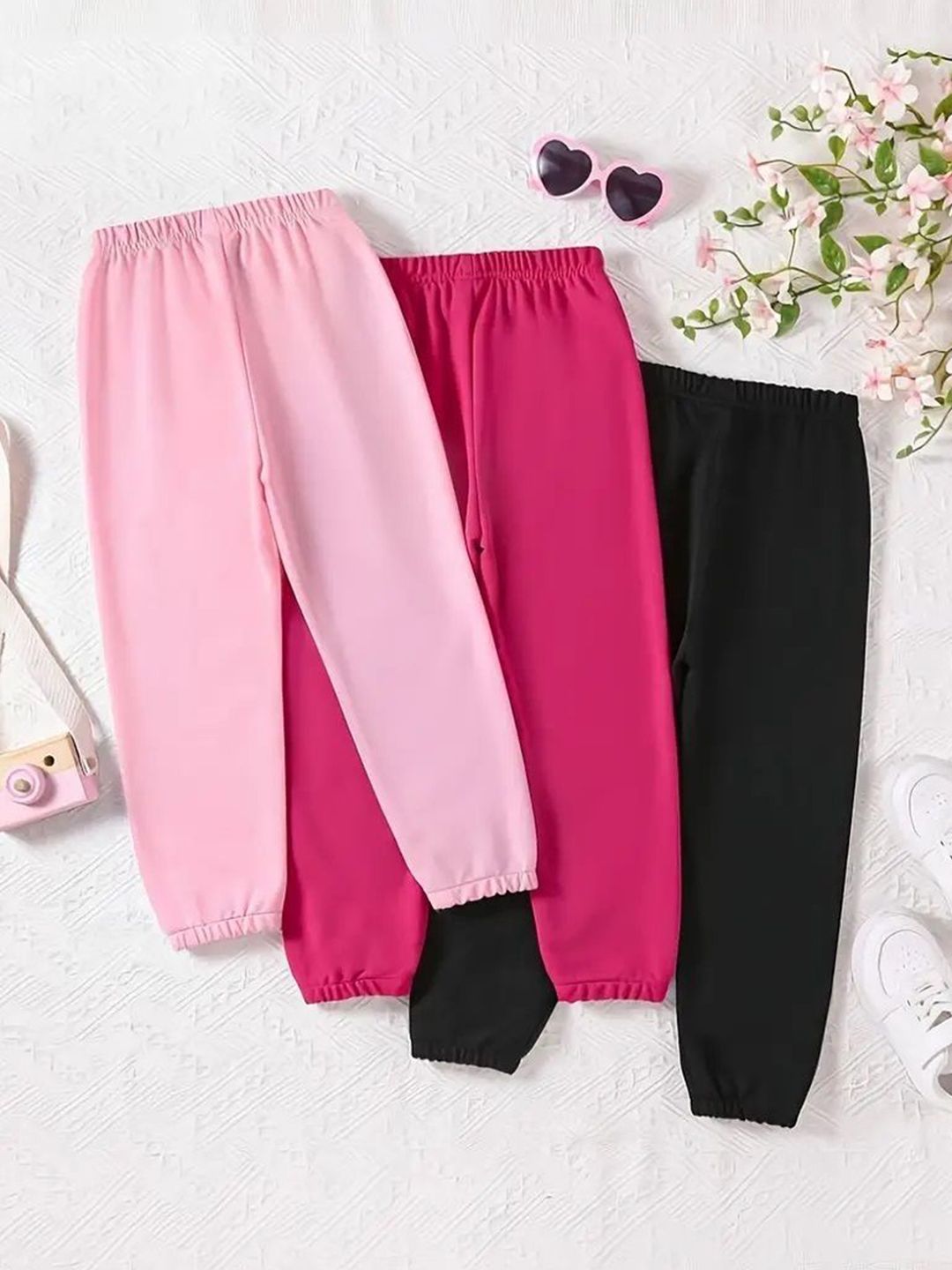Girls Pack of 3 Printed Cotton Regular Fit Track Pants 2