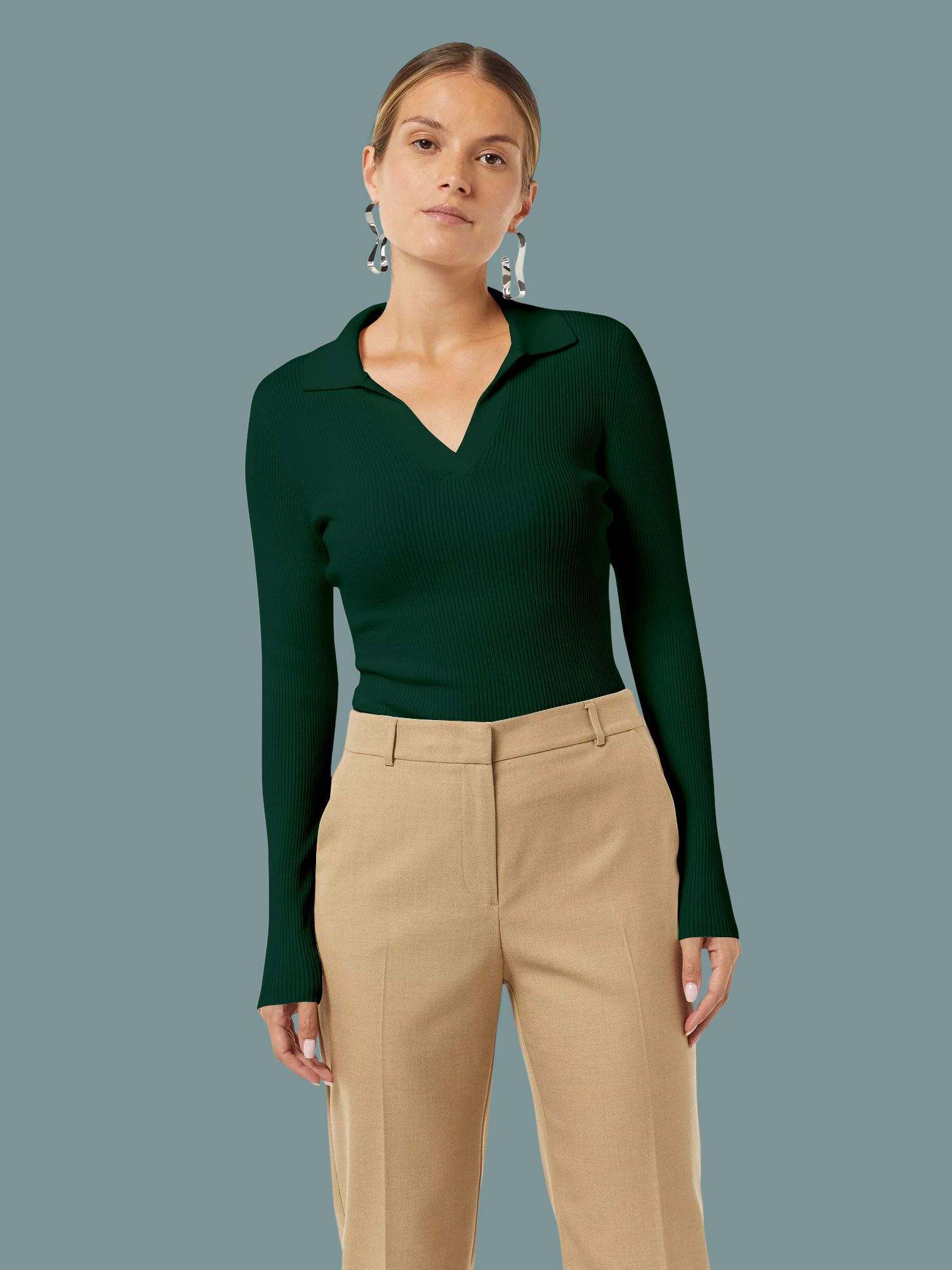 Dream Beauty Fashion Women Solid Shirt Collar Long Sleeves Fitted Top