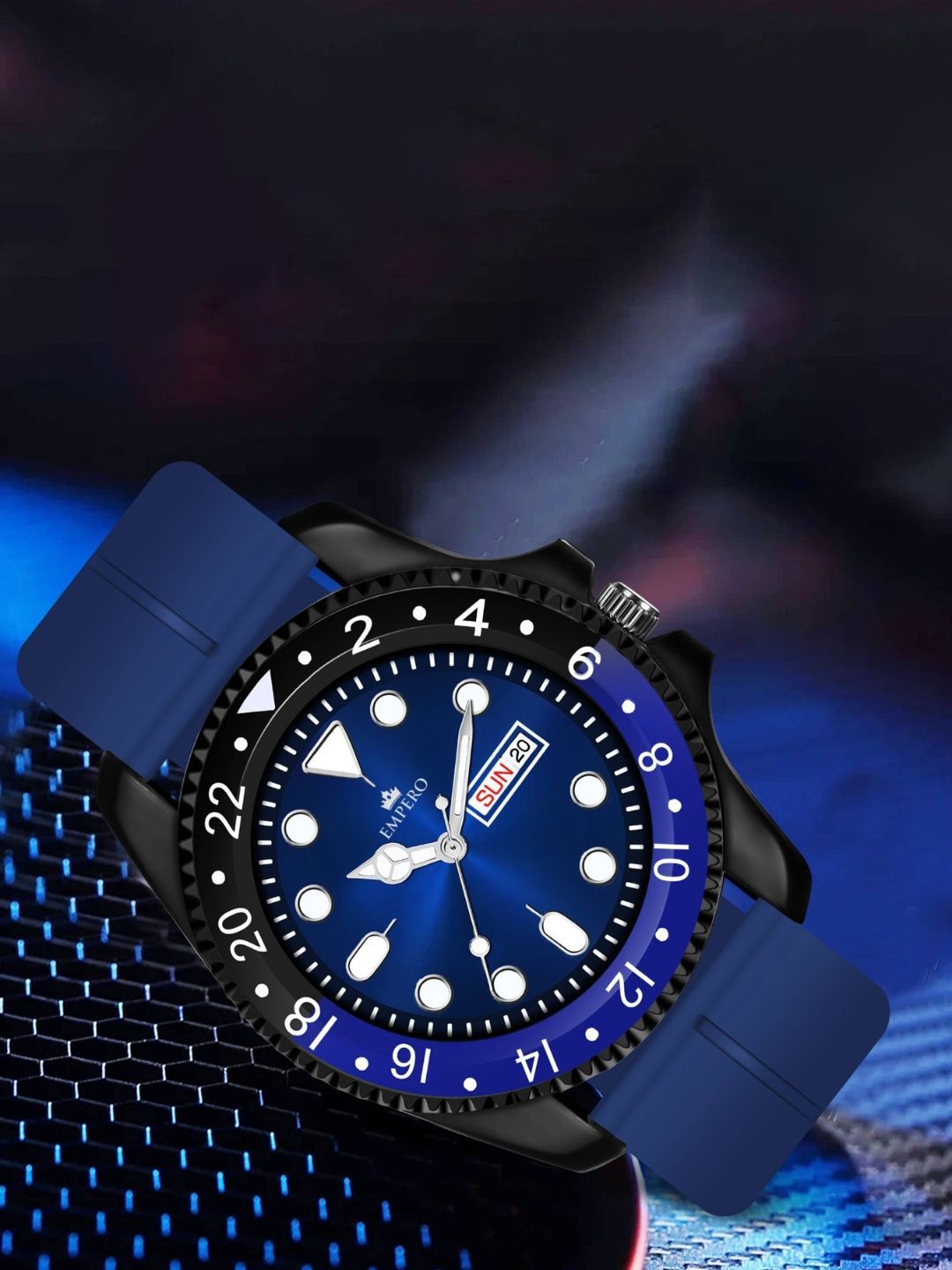EMPERO Men Brass Dial & Wrap Around Straps Analogue Multi Function Watch EAB205 Blue Magnet Strap Full Blue