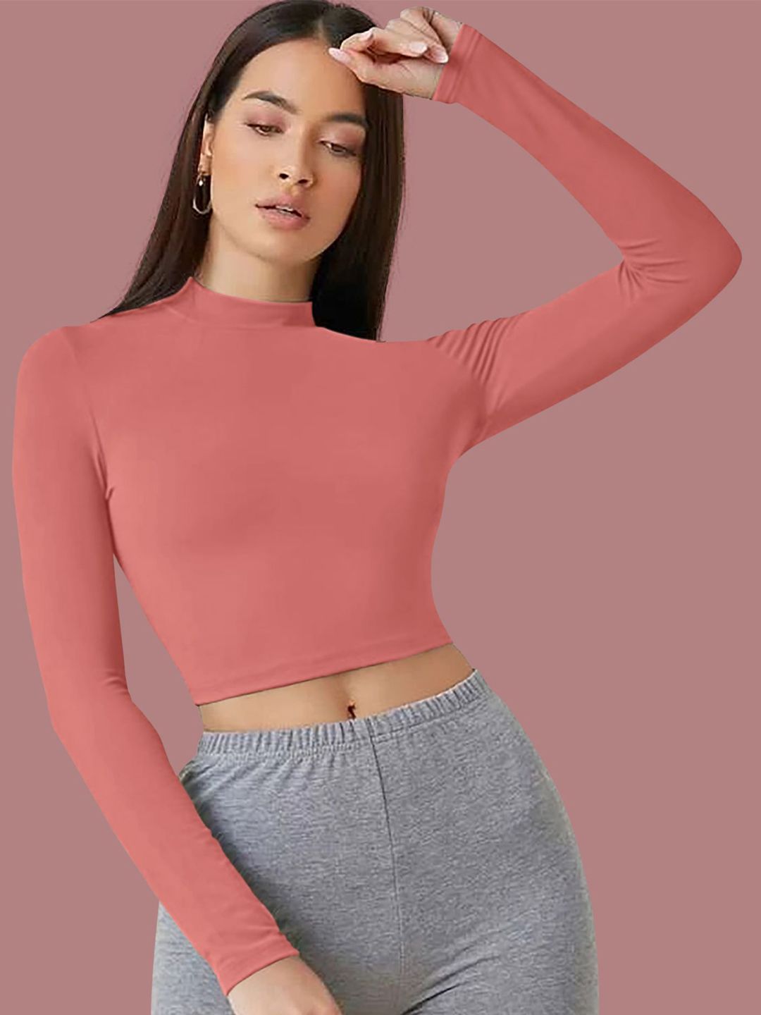 Dream Beauty Fashion Women Solid High Neck Fitted Crop Top