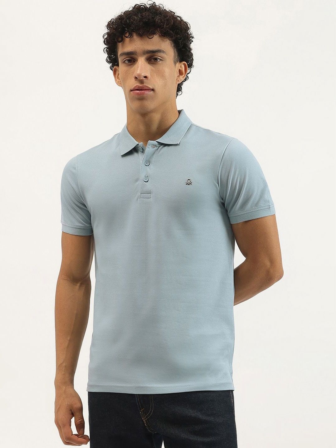 United Colors of Benetton Men Polo Collar Pure Cotton Applique T-shirt