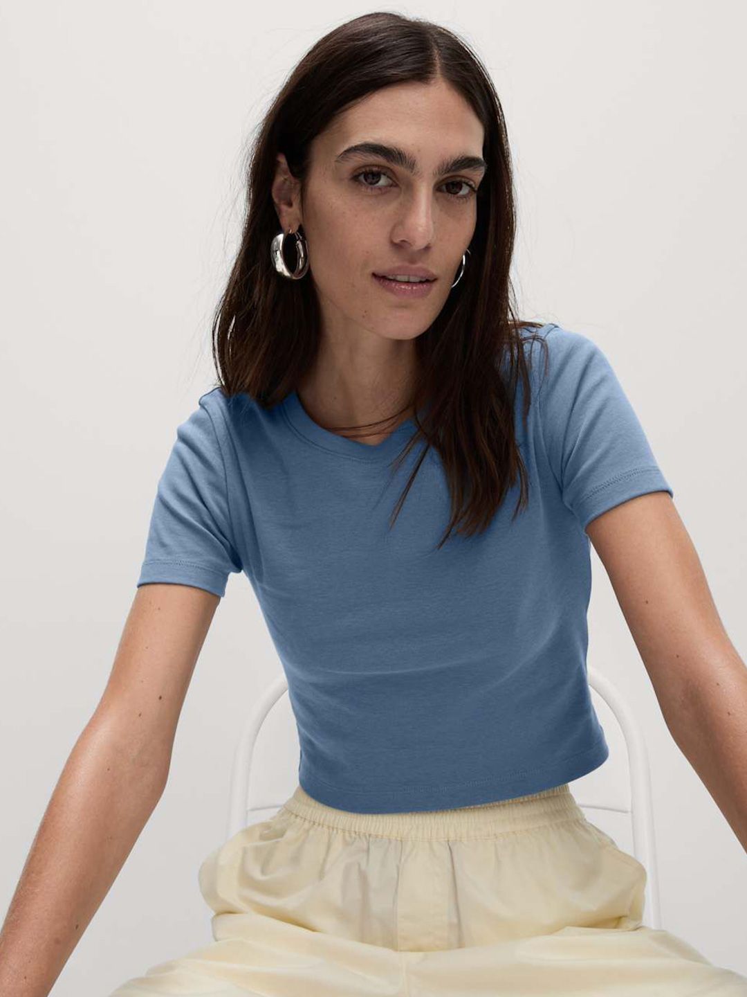 Marks & Spencer Pure Cotton Slim Fit Crop T-Shirt