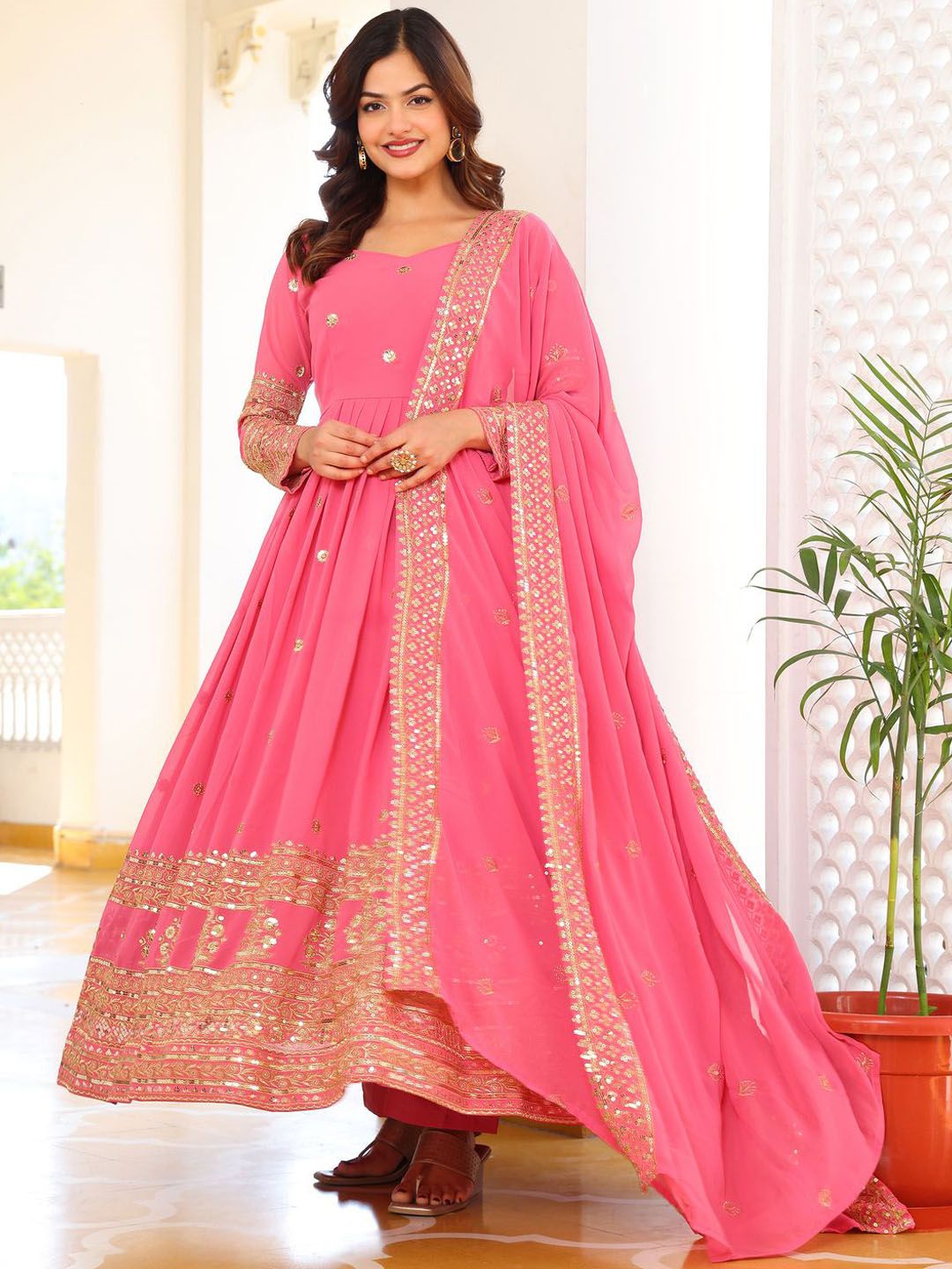KALINI Women Embroidered Regular Sequinned Kurta with Pyjamas & With Dupatta