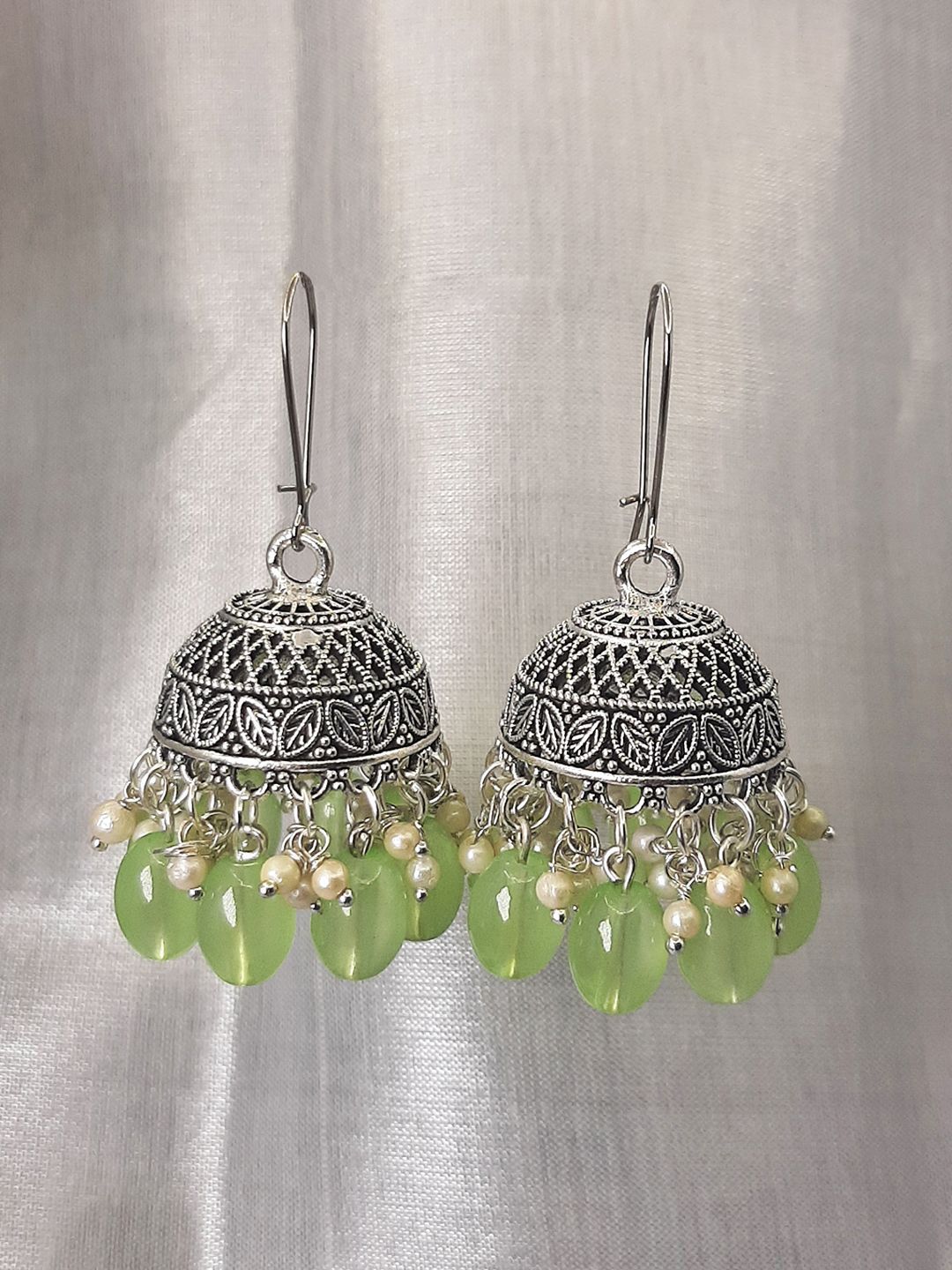 HOPMEE Crystal Beaded Oxidised Dome Shaped Jhumkas