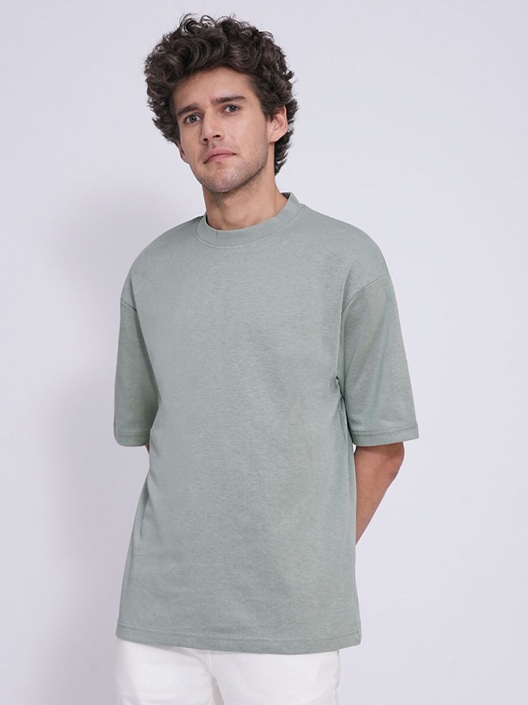 SELECTED Men Solid Round Neck Cotton Relaxed Fit T-shirt