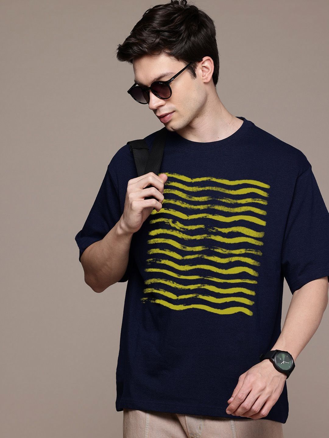 Moda Rapido Men Striped Round Neck Cotton Oversized Fit T-shirt