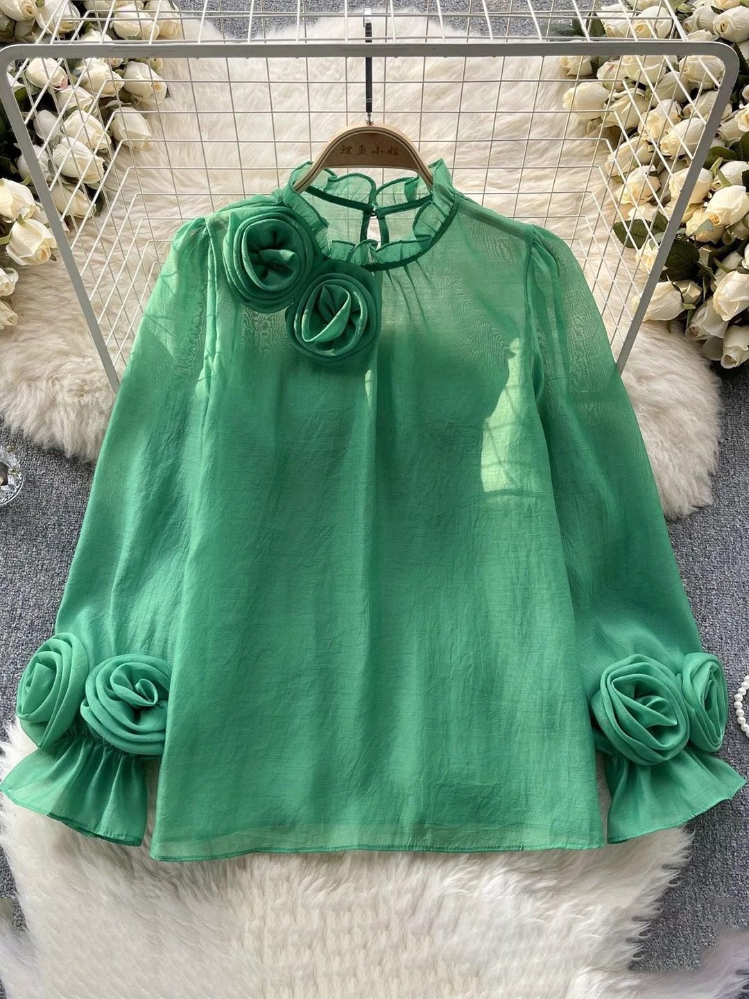 Buy Miss Mosa By Akanksha Green Freya Premium Rosette Blouse