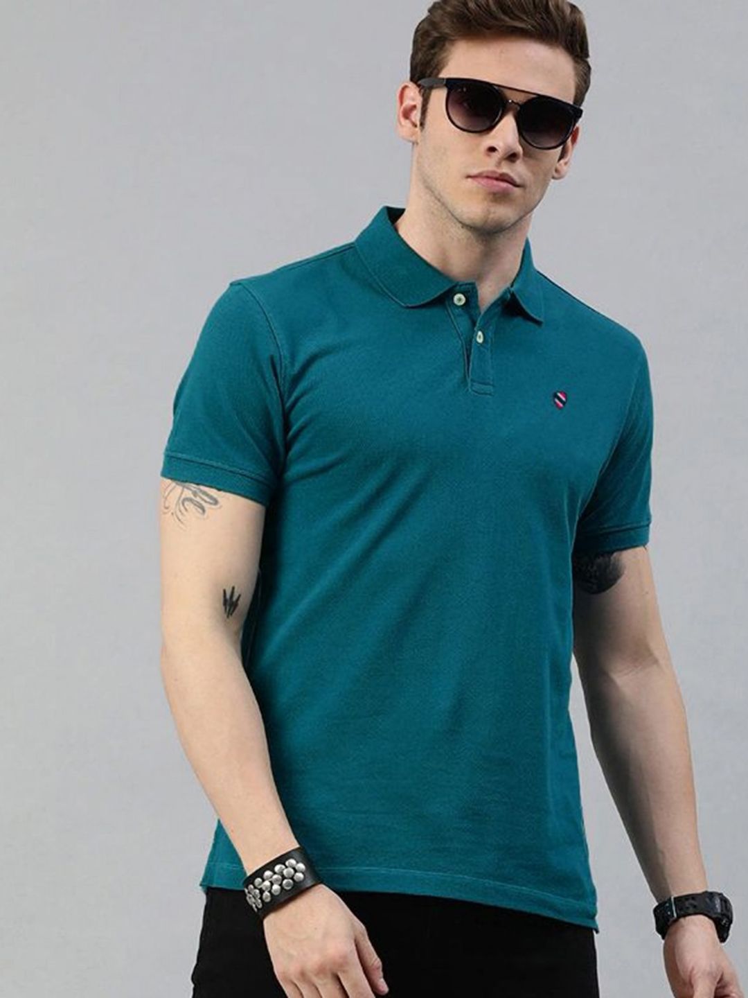 MERRIMENT Men Solid Polo Collar Cotton T-shirt