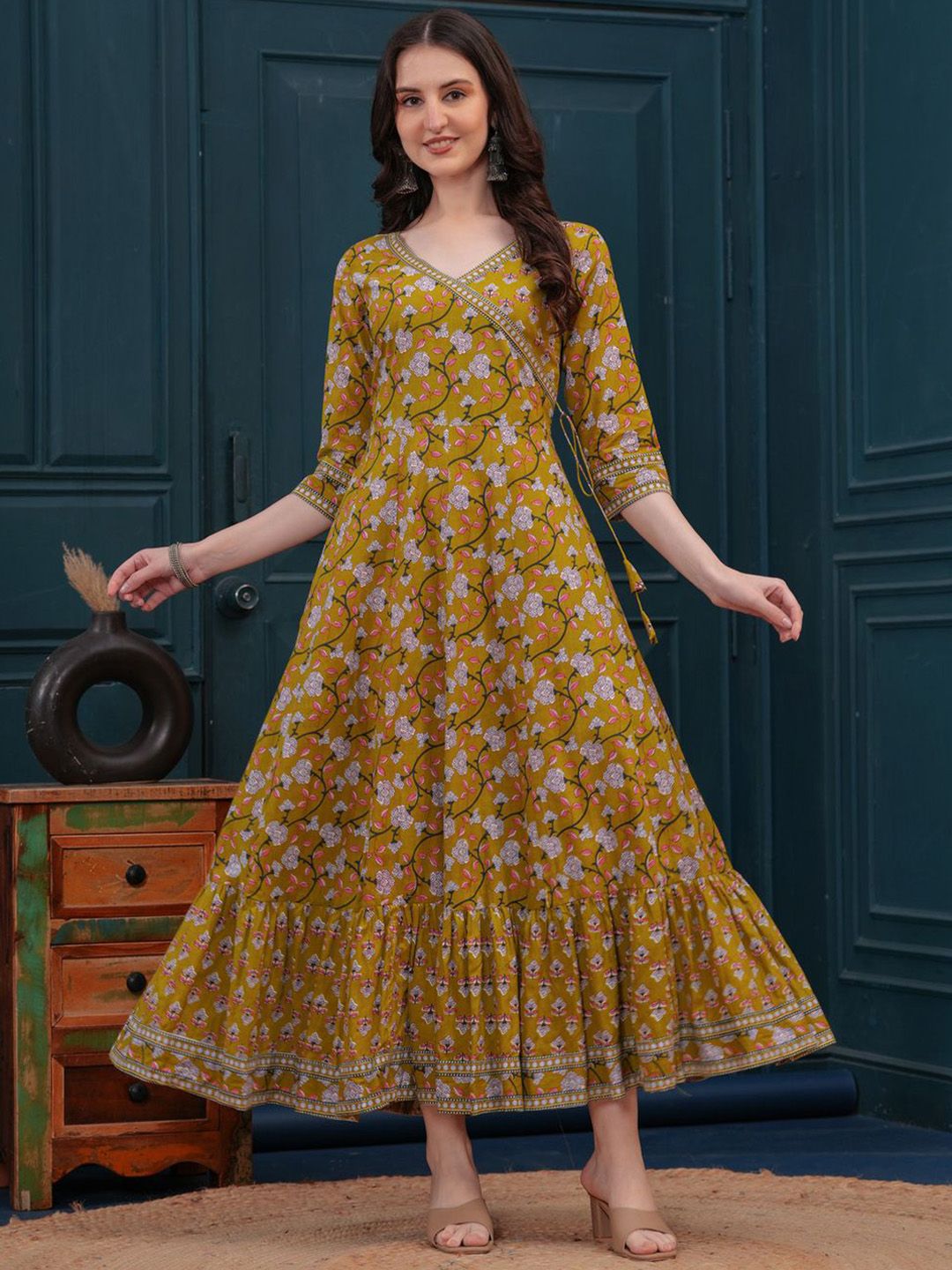 Da Vastraagaar Ethnic Motifs Printed V-Neck Pure Cotton Angrakha Kurta