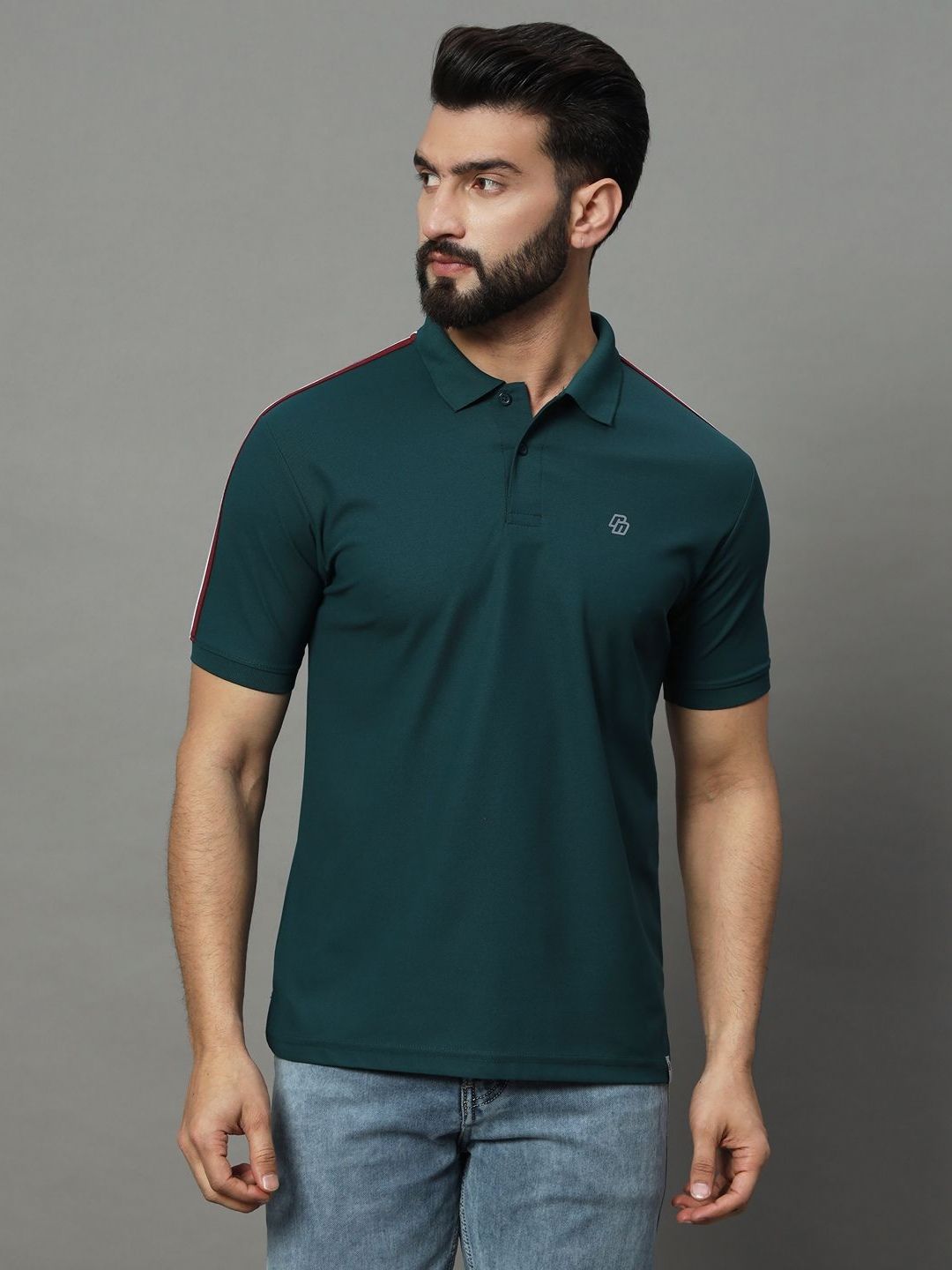 RENUOVO Men Solid Polo Collar Cotton T-shirt