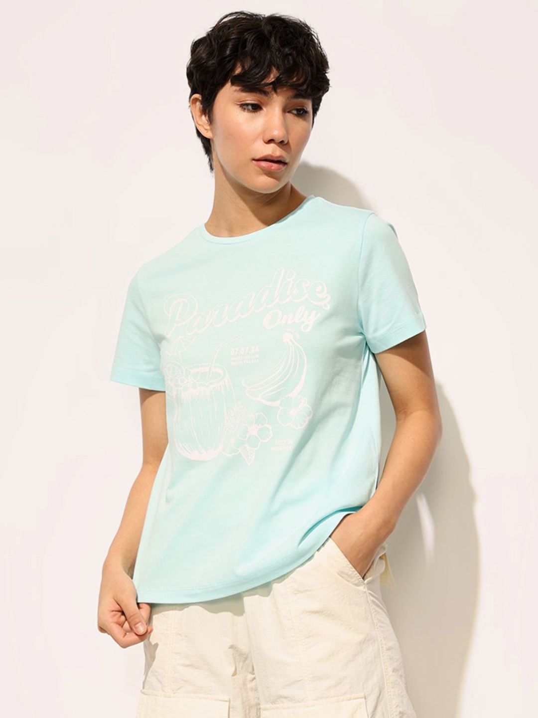 ONLY Women Graphic Printed Round Neck Cotton T-shirt