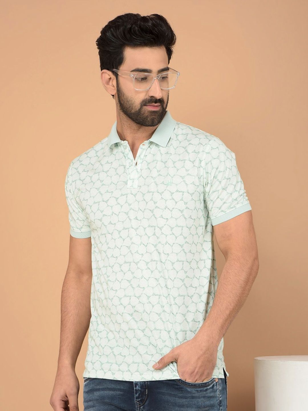 Crimsoune Club Men Abstract Printed Polo Collar Cotton Slim Fit T-shirt