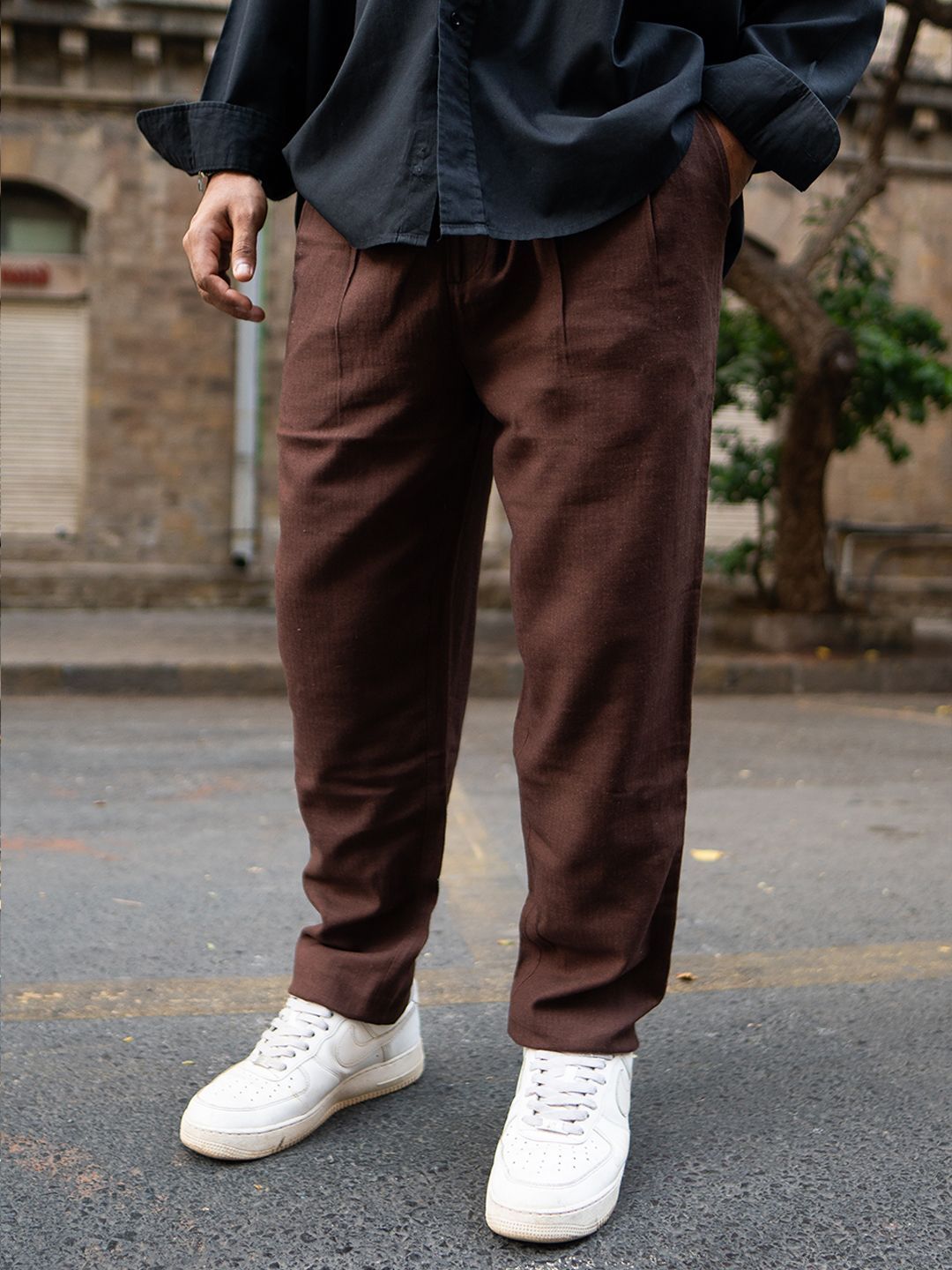 Powerlook Men Brown Solid Linen Regular Fit Pant