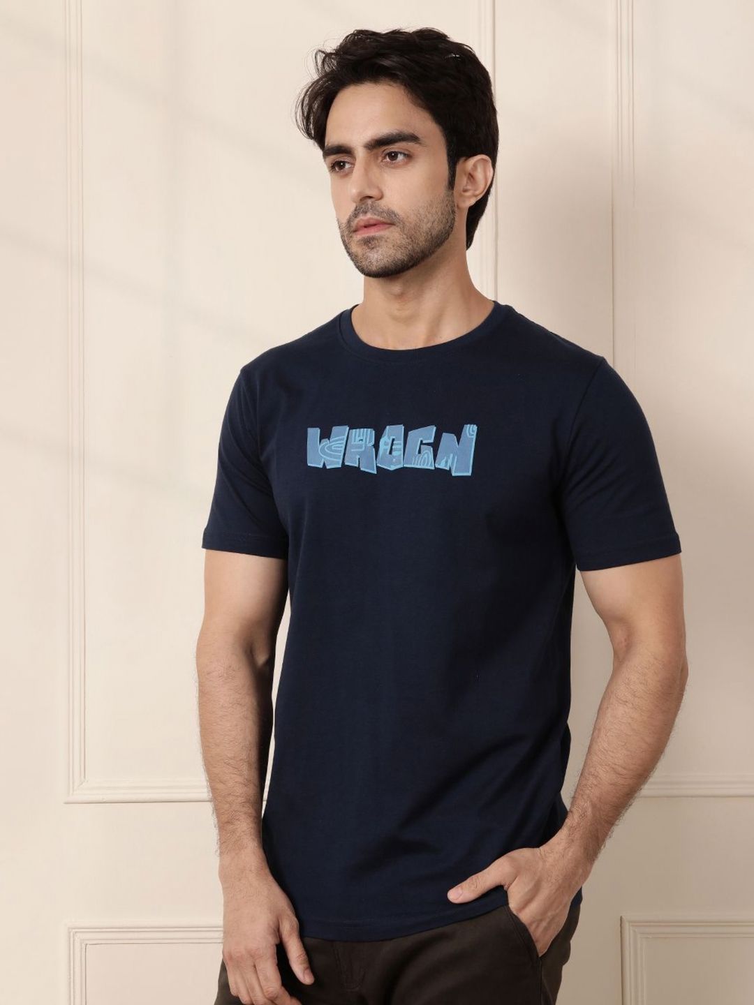 WROGN Men Typography Printed Round Neck Cotton Slim Fit T-shirt