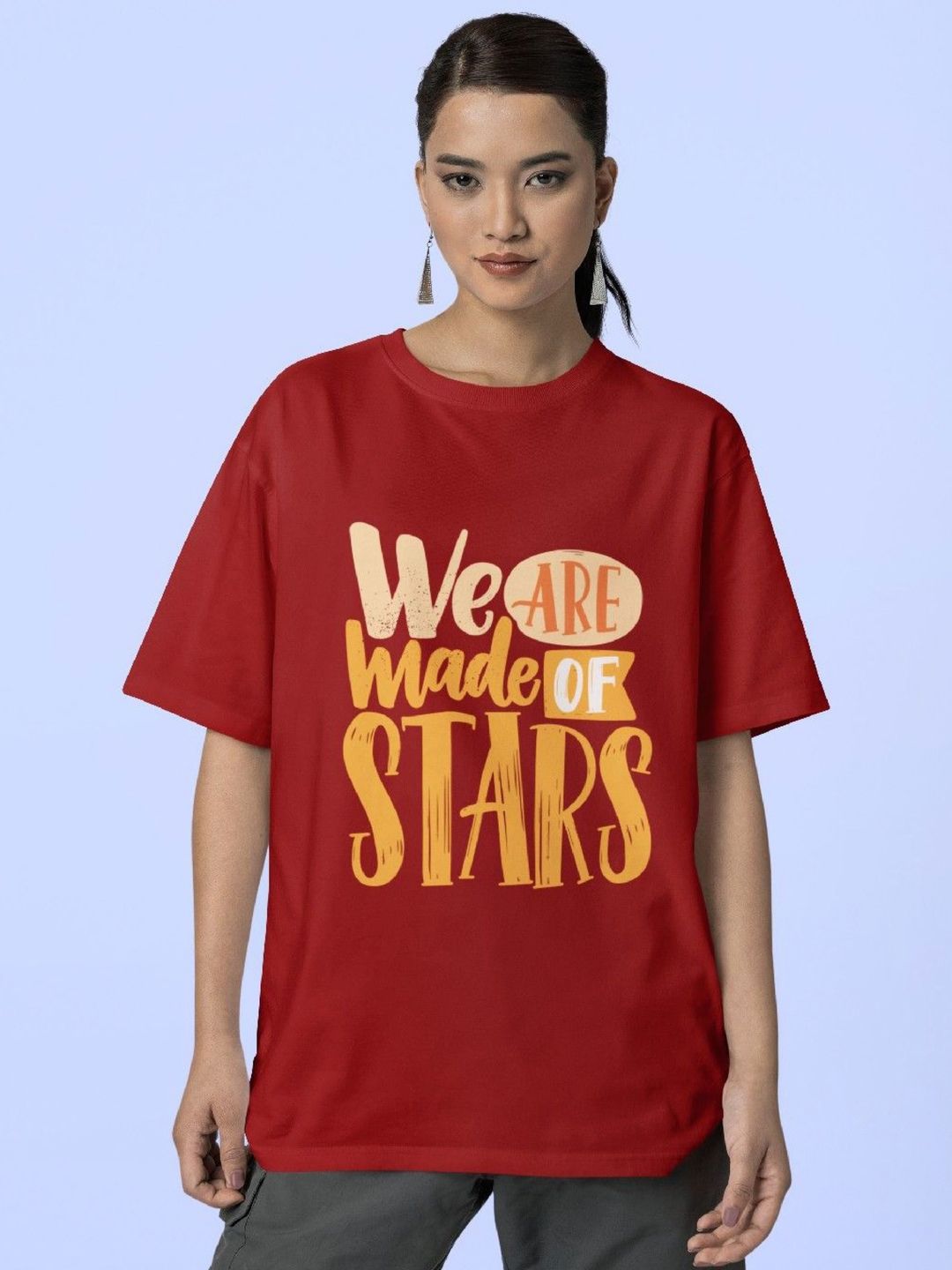 Reifica Women Typography Printed Round Neck Cotton Oversized T-shirt