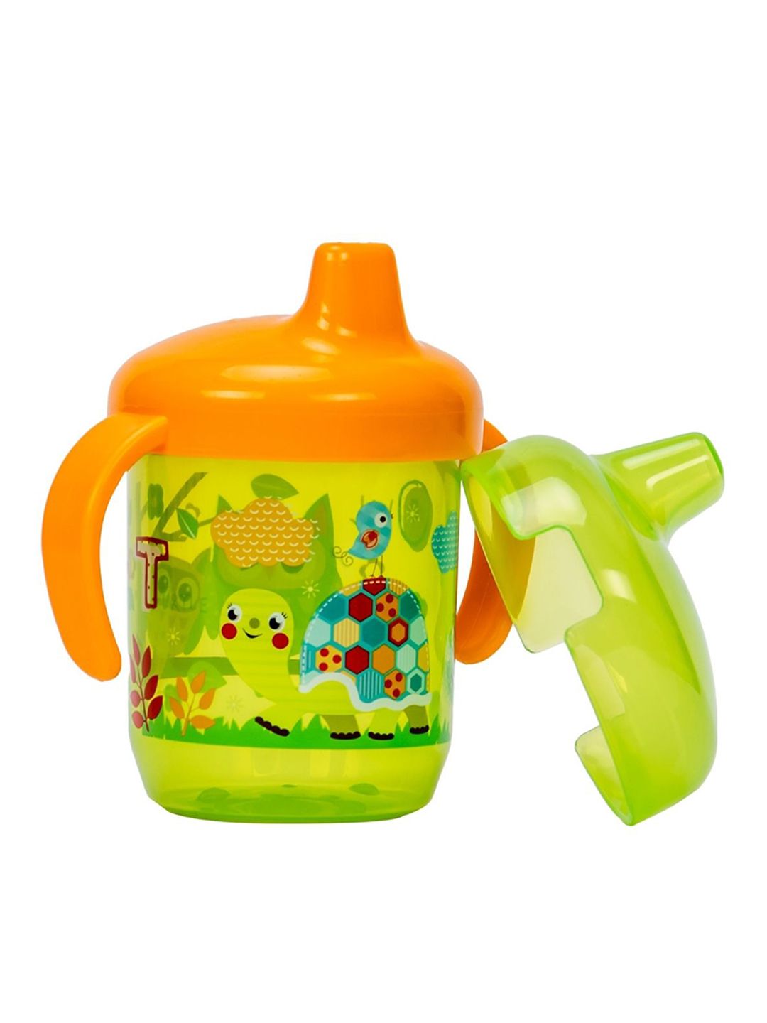 Adore Kids Green & Orange Printed Hard Spout Sipper with Twin Handle & Hygiene Cap- 250ml
