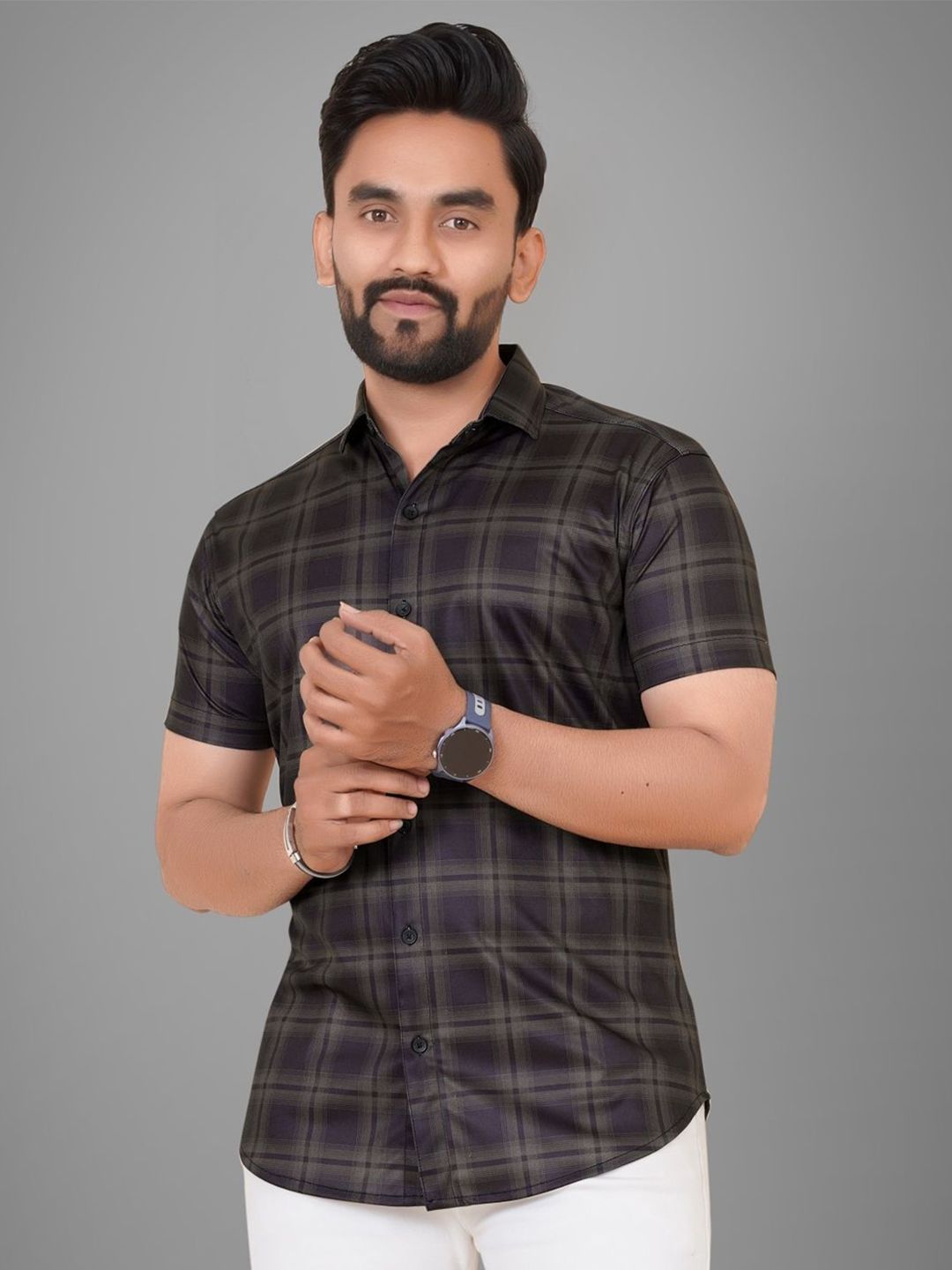 Metronaut Men Regular Fit Spread Collar Tartan Checked Elastane Casual Shirt