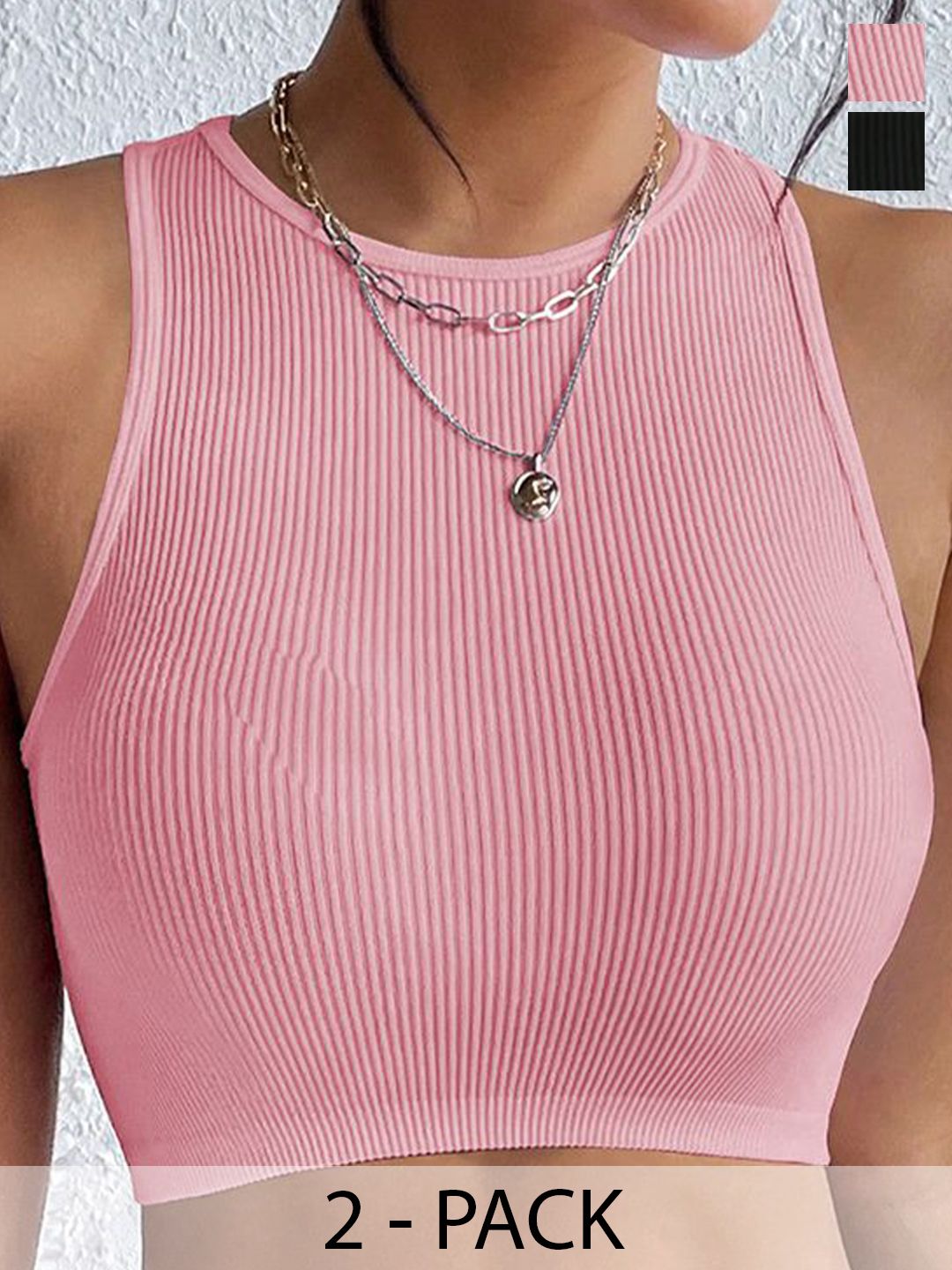 BAESD Women Pack Of 2 Ribbed Round Neck Tops