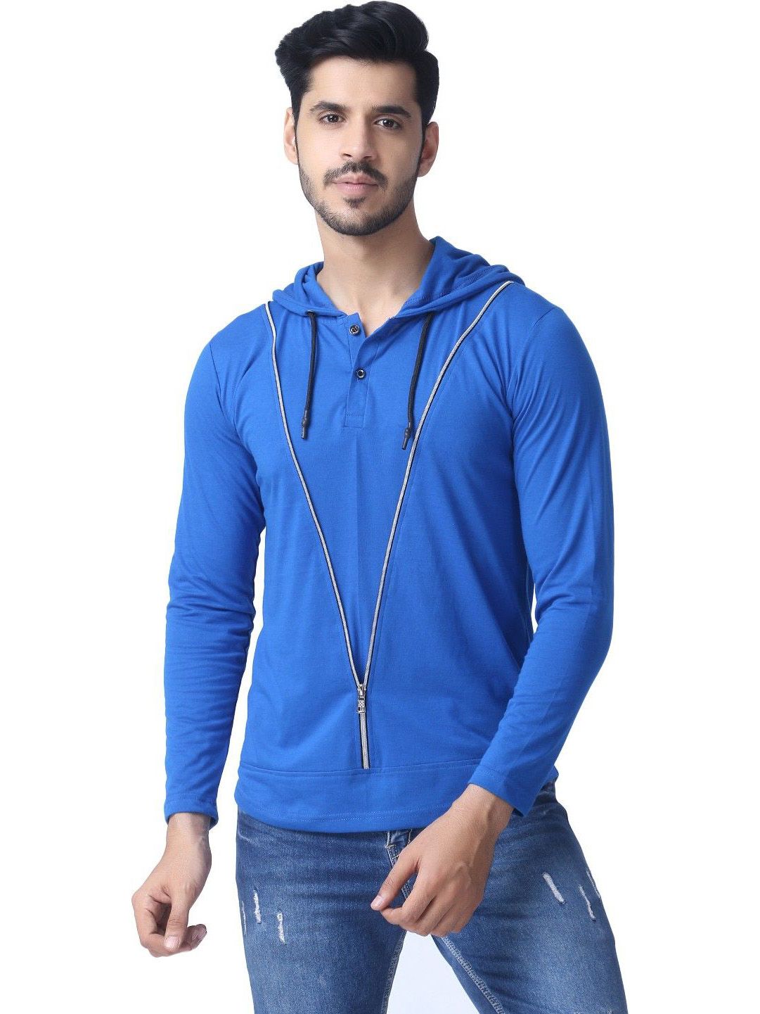 Black Collection Men Solid Hood Cotton T-shirt