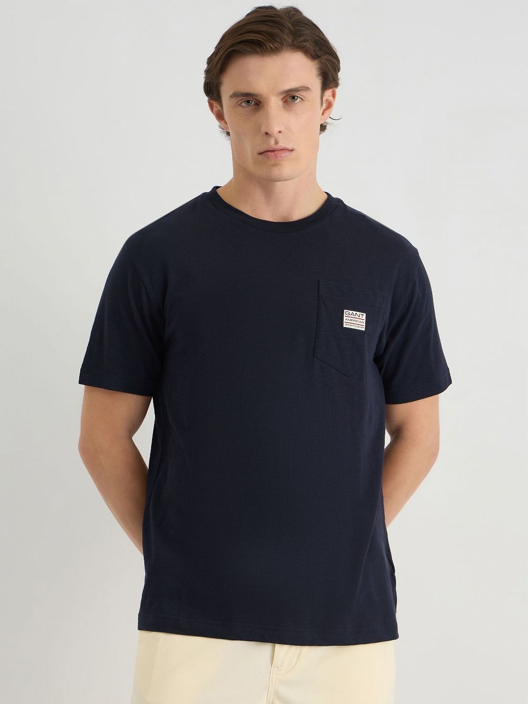 GANT Men Solid Round Neck Cotton T-shirt