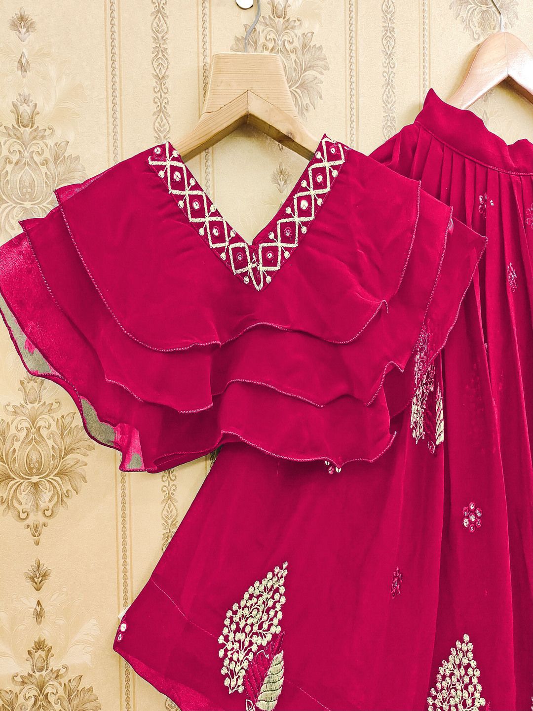 Girls Embroidered Mukaish Ready to Wear Lehenga & 2