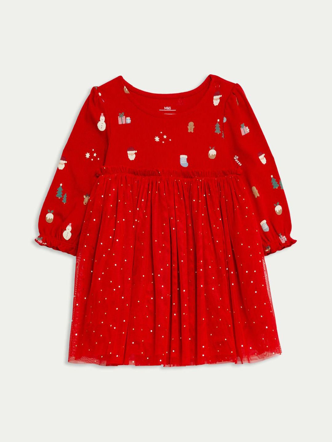 Jersey and Tulle Christmas Print Dress 4