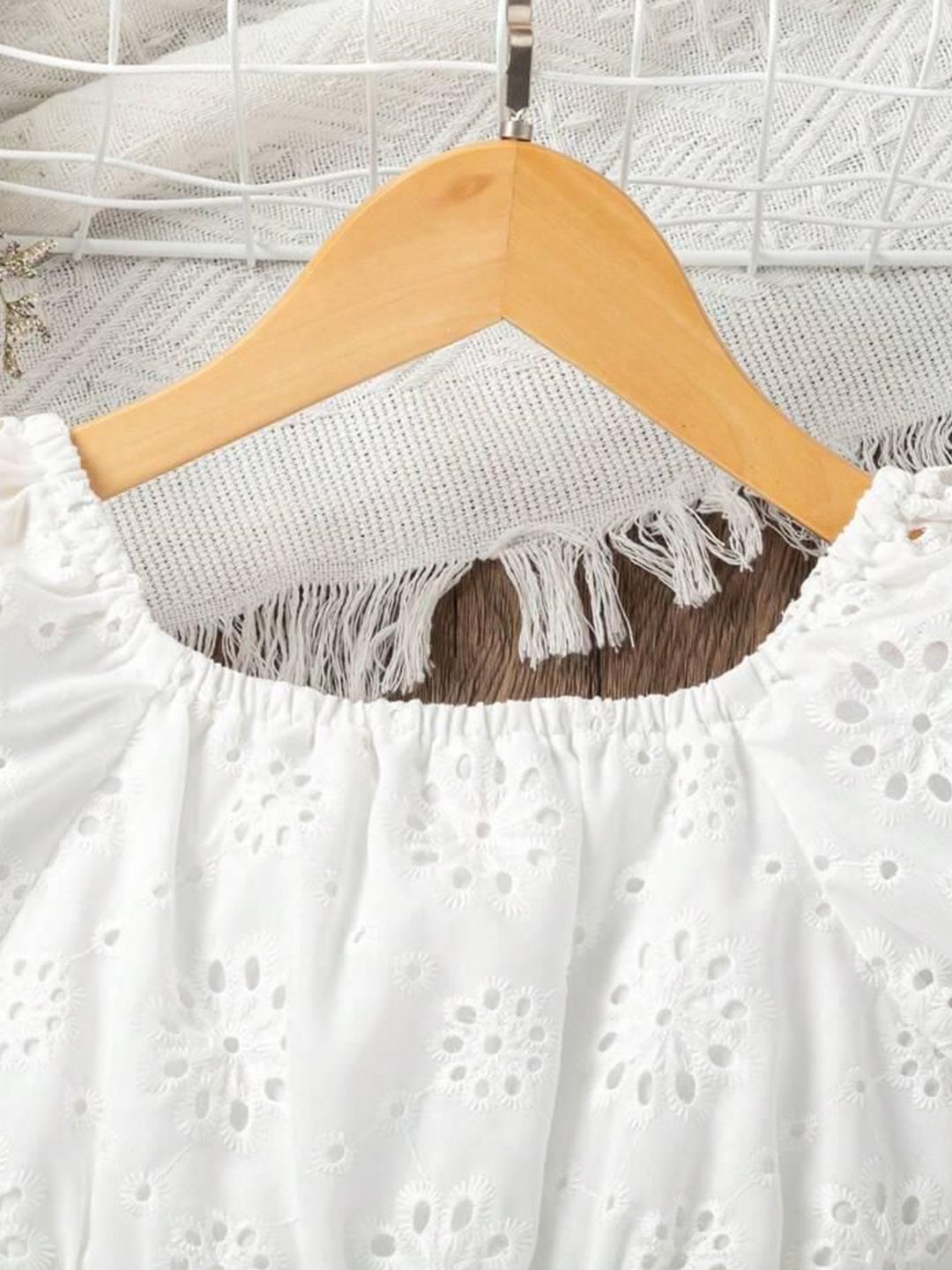Girls Square Neck Schiffli Empire Dress 5