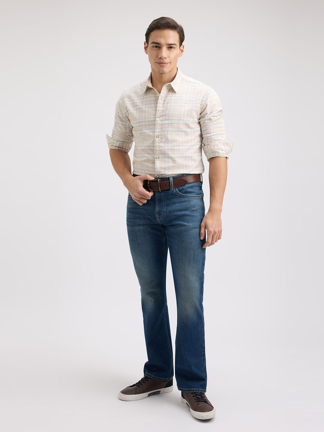 Pepe Jeans Men Spread Collar Checked Cotton Casual Shirt