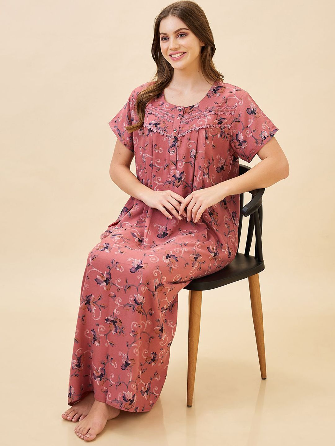 AV2 Women Printed Pure Cotton Maxi Nightdress