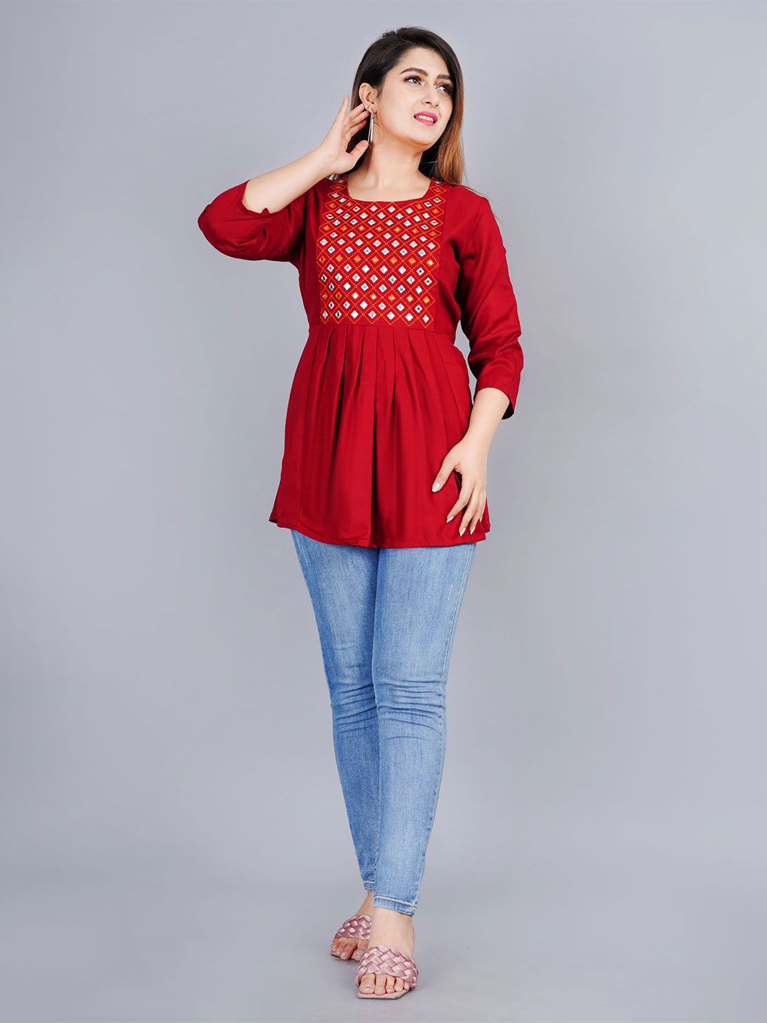 L.H HANDICRAFTS Women Embroidered Peplum Top
