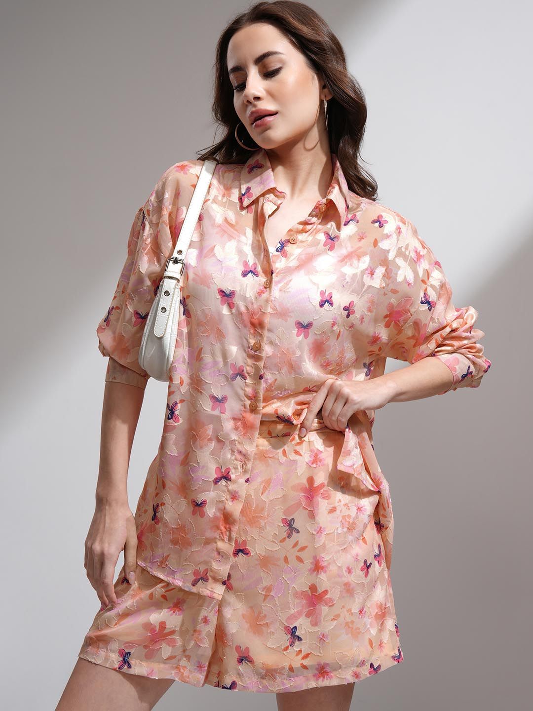 Buy Tokyo Talkies Women Textured Jacquard Shirt With Shorts Co Ord Set -  - Apparel for Women