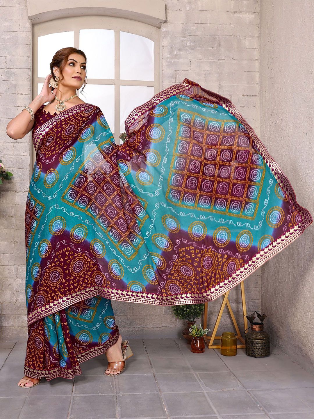 ANIRAV Printed Bandhani Saree