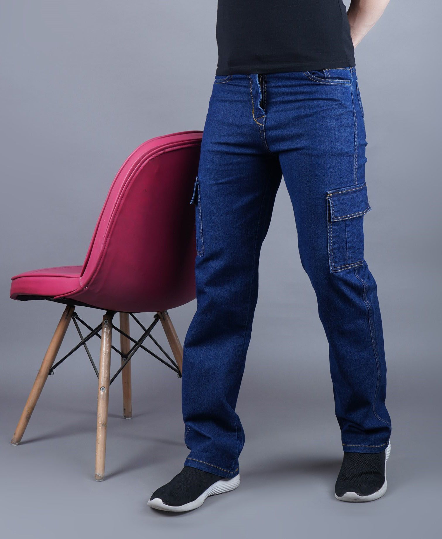 LINARIA Men Classic Dad Fit Denim Baggy Light Fade Cargo Styles Jeans