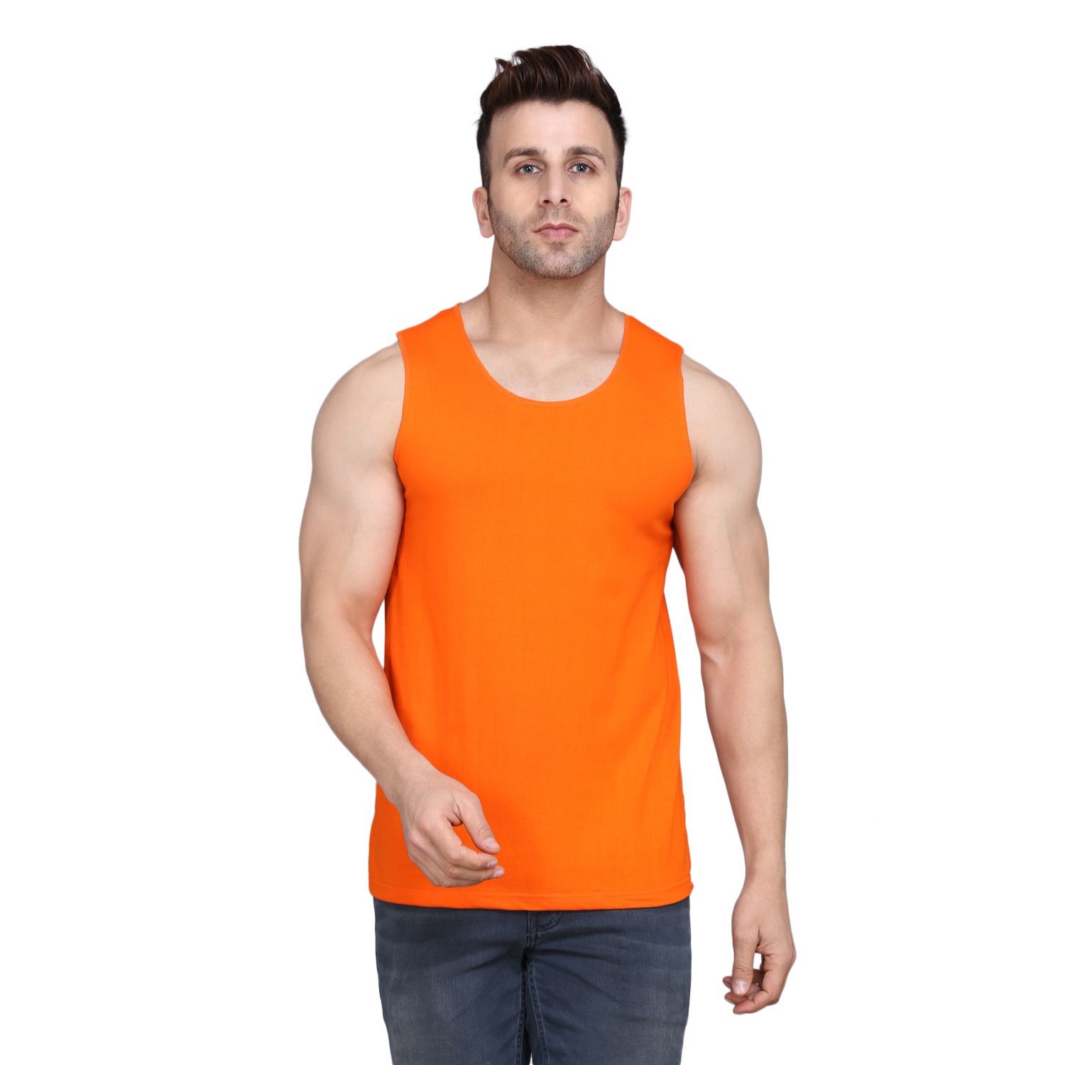 WOOSTRO Men Pack Of 2 Sleeveless Gym Innerwear Vests RS26 COMBO (ORANGE) (ORANGE)