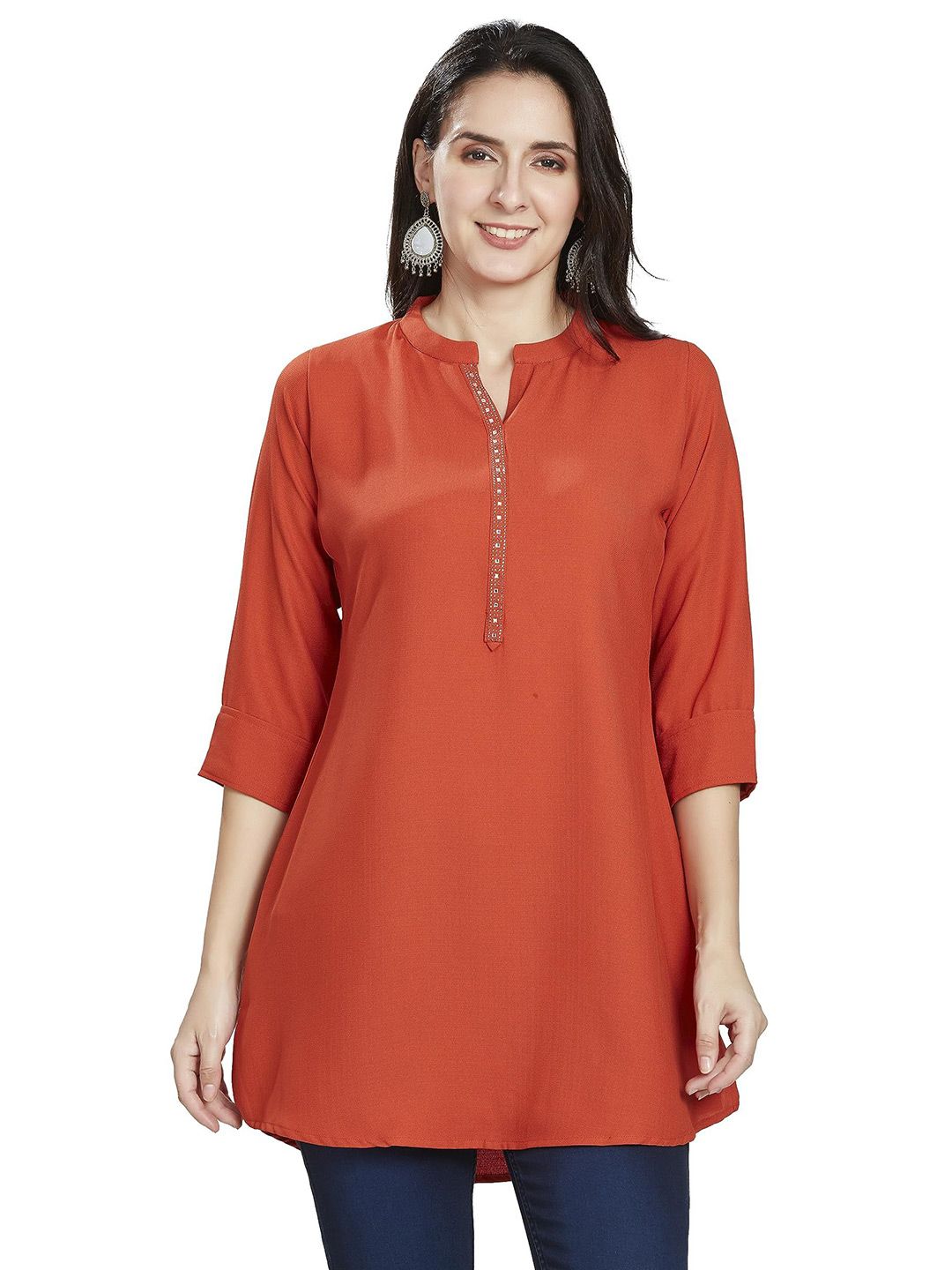 Nioni Mandarin Collar Embellished Tunic