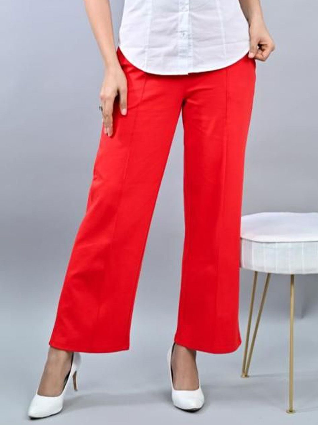 Mlada Women Plus Size Wide Leg Flared Mid-Rise Stretchable Wide Leg Trousers