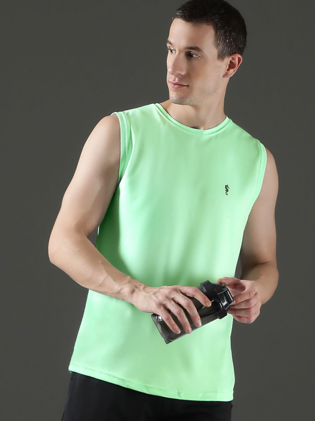 EPPE Men Sleeveless Vest Sea Green Polyester Dry Fit Round Neck Vest T-shirt