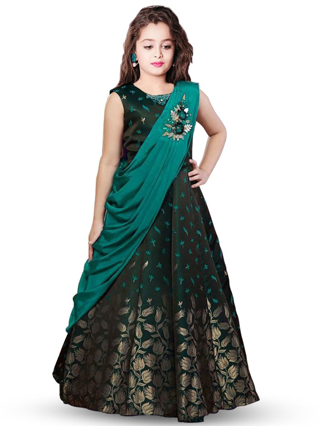 Wommaniya Impex Girls Sleeveless Gown Dress