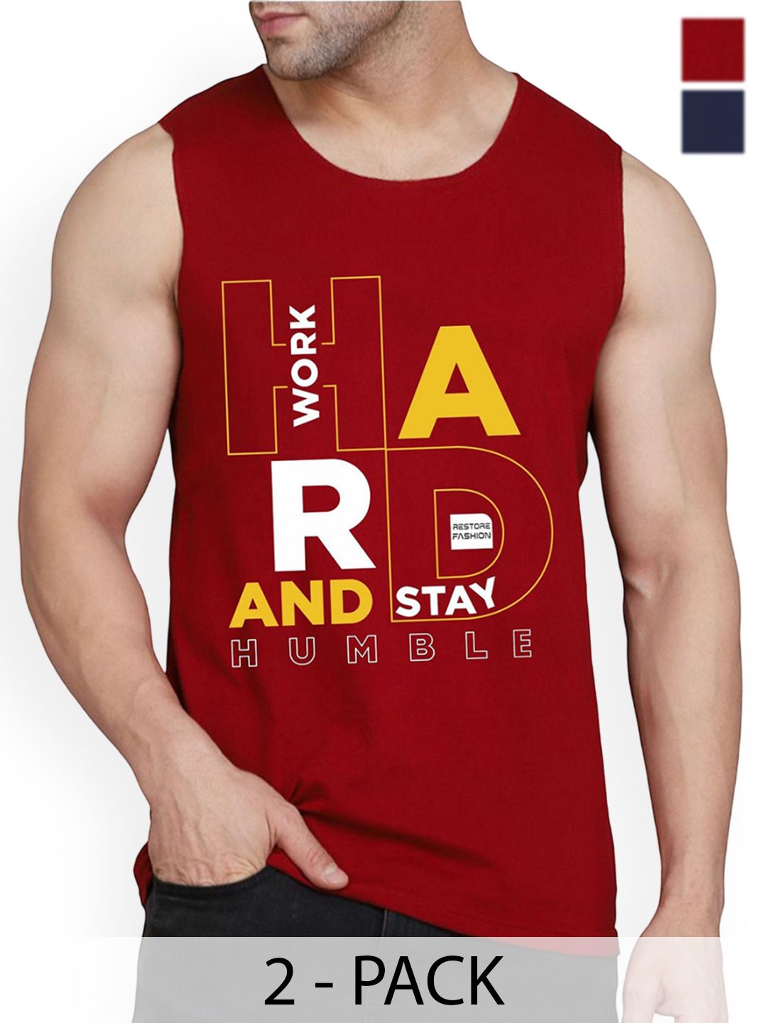 WOOSTRO Pack Of 2 Printed Cotton Innerwear Vests RS26 CMB (HARD MAROON) (98 NAVY)